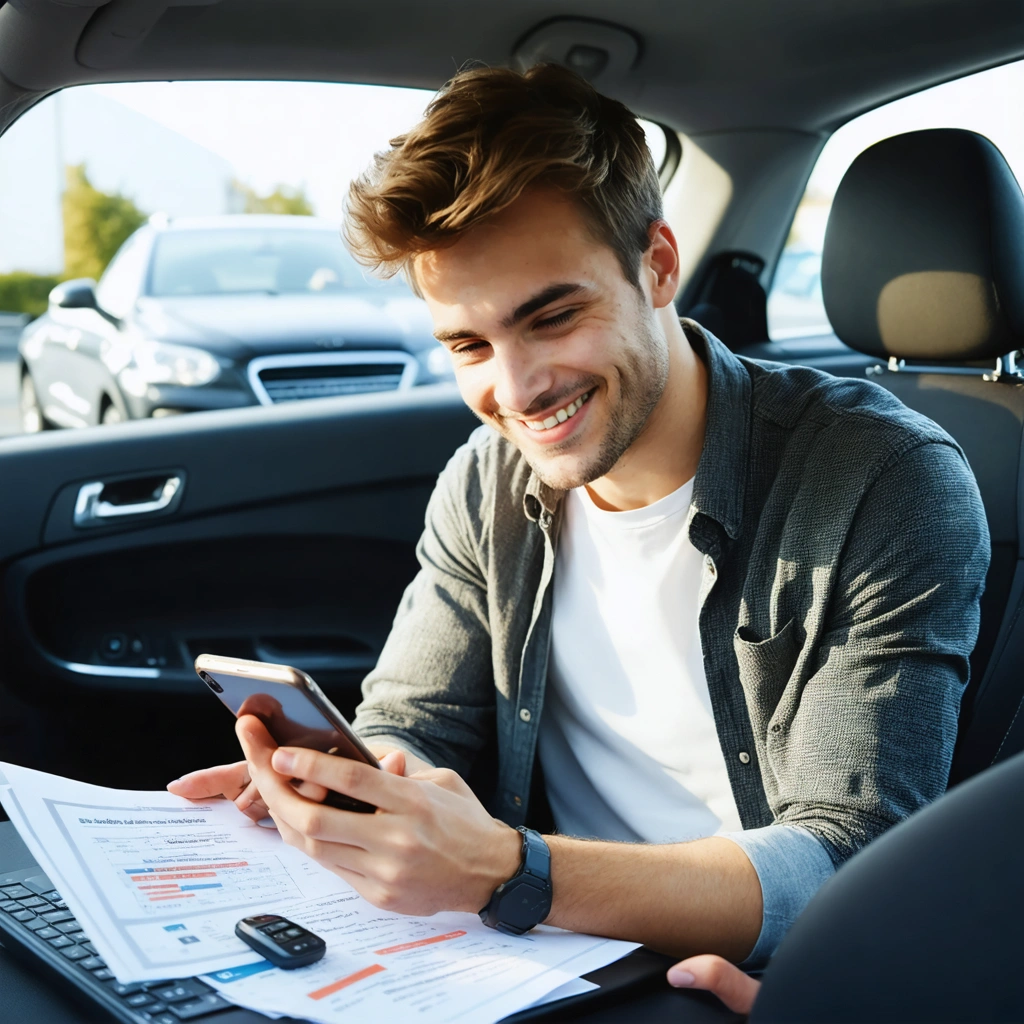 Une personne dans une auto-ecole consulte son financement CPF pour payer son permis de conduire avec un moniteur a ses cotes